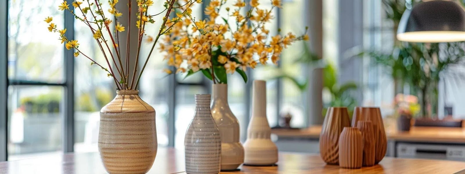 a sleek modern office space features a stylish array of spring vases displayed on a polished desk showcasing their craftsmanship and quality under bright focused lighting a sleek modern office space features a stylish array of spring vases displayed on a polished desk showcasing their craftsmanship and quality under bright focused lighting