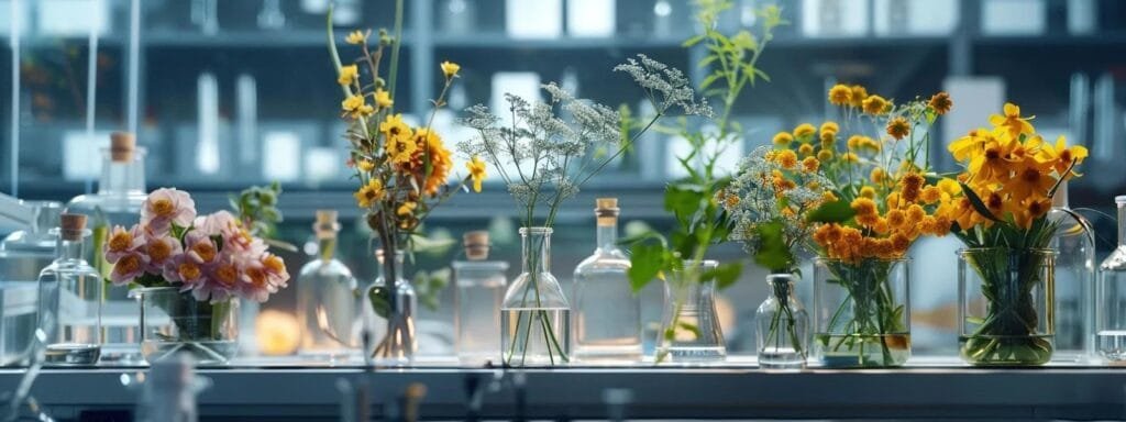 a sleek modern laboratory workspace showcases a series of elegant vases made from various materials each filled with vibrant flowers under focused clinical lighting that highlights the scientific study of flower longevity and vase efficacy a sleek modern laboratory workspace showcases a series of elegant vases made from various materials each filled with vibrant flowers under focused clinical lighting that highlights the scientific study of flower longevity and vase efficacy