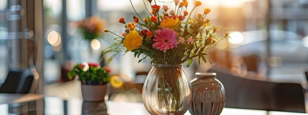 a polished glass vase filled with vibrant flowers sits elegantly on a sleek office desk surrounded by ceramic vases of varying sizes highlighting the contrast in materials as a modern workspace emphasizes the importance of proper vase care and maintenance a polished glass vase filled with vibrant flowers sits elegantly on a sleek office desk surrounded by ceramic vases of varying sizes highlighting the contrast in materials as a modern workspace emphasizes the importance of proper vase care and maintenance