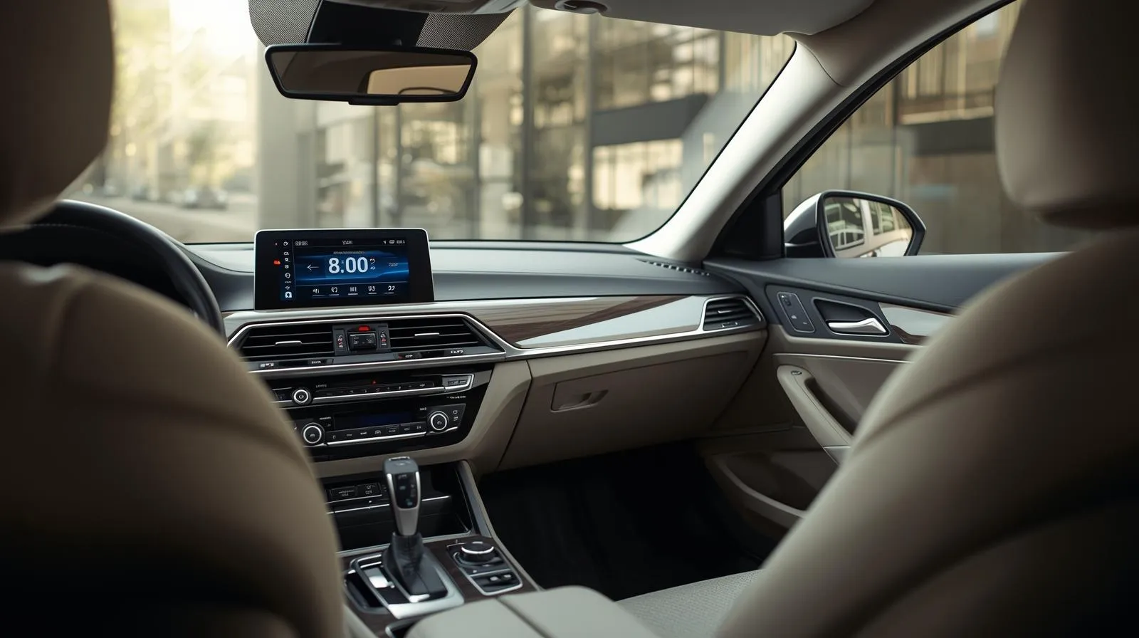 Best car audio electronics including car stereo, speakers, amplifier, and subwoofer installed in a modern car interior